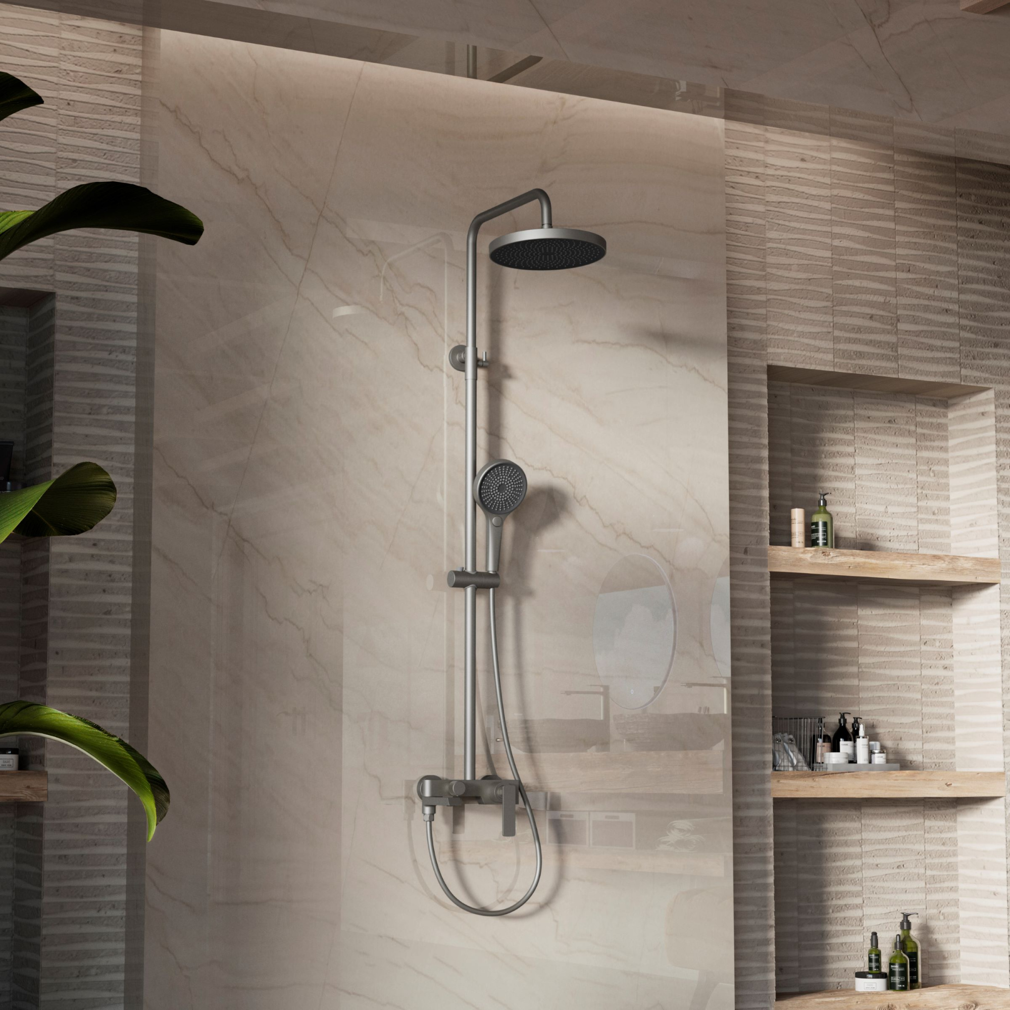 Душевая стойка Vincea VSFS-413GM настенная цвет вороненая сталь