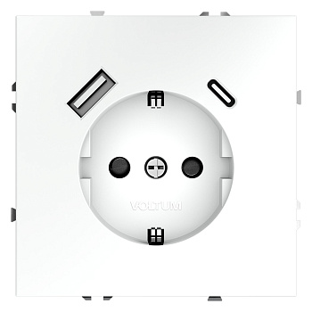 Розетка встраиваемая VOLTUM S70 с заземлением и защитными шторками, 16А, с USB, A+С, (белый матовый)