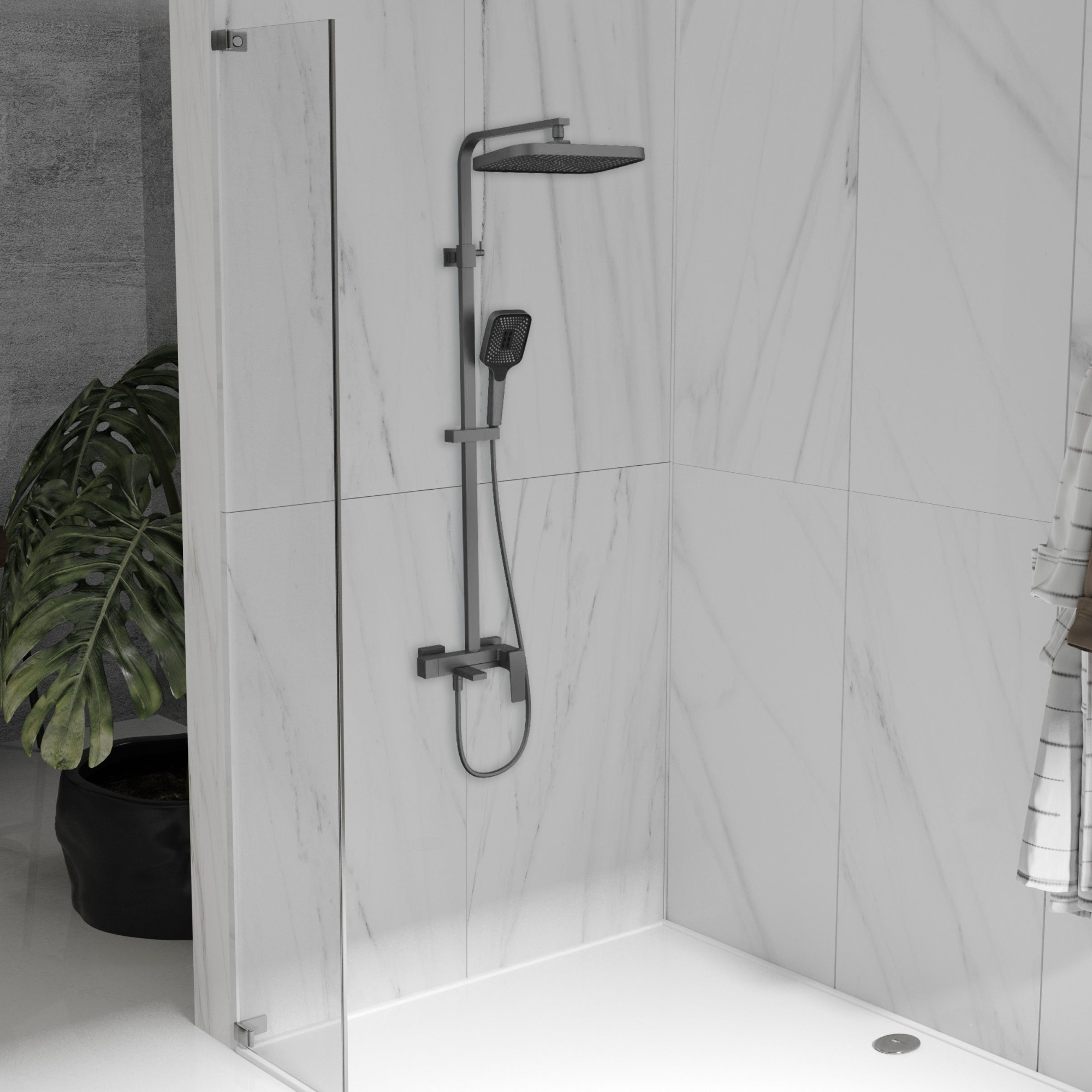 Душевая стойка Vincea Cube VSFS-4C12GM настенная цвет вороненая сталь