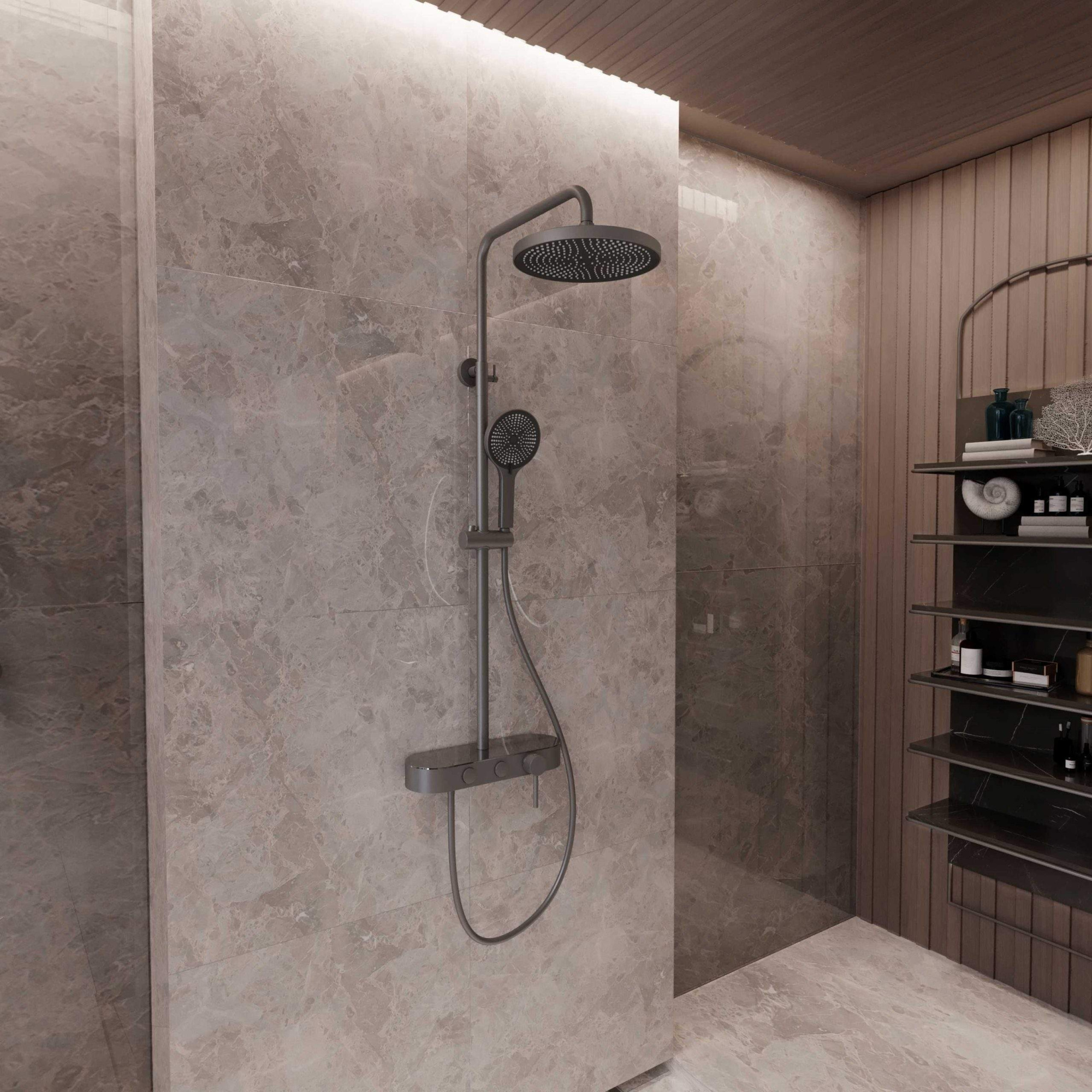 Душевая стойка Vincea VSFS-402GM настенная цвет вороненая сталь