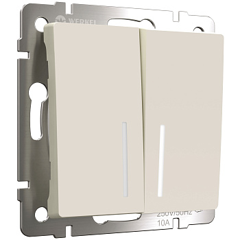 Выключатель двухклавишный проходной с подсветкой (айвори матовый) Werkel