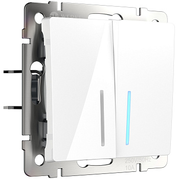 Выключатель двухклавишный проходной с подсветкой (белый глянцевый) Werkel