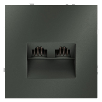 Розетка компьютерная встраиваемая VOLTUM S70 двойная RJ45+RJ45 кат.6, (титан)