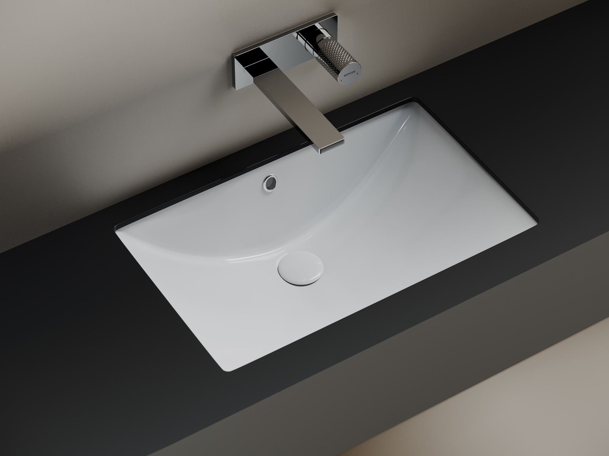 Раковина встраиваемая снизу прямоугольной формы с отверстием слива- перелива CN6082