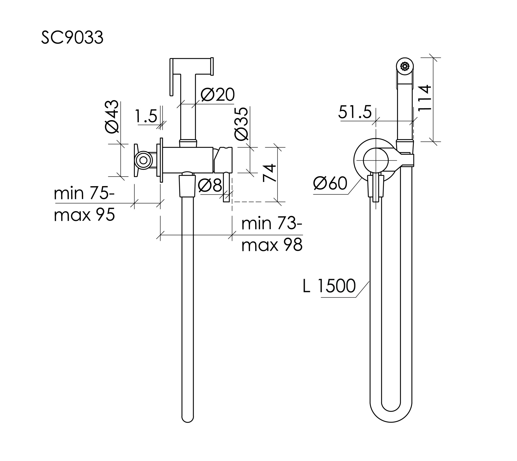 Гигиенический душ Etna, с внутренней частью, со смесителем, черный матовый SC9033MB