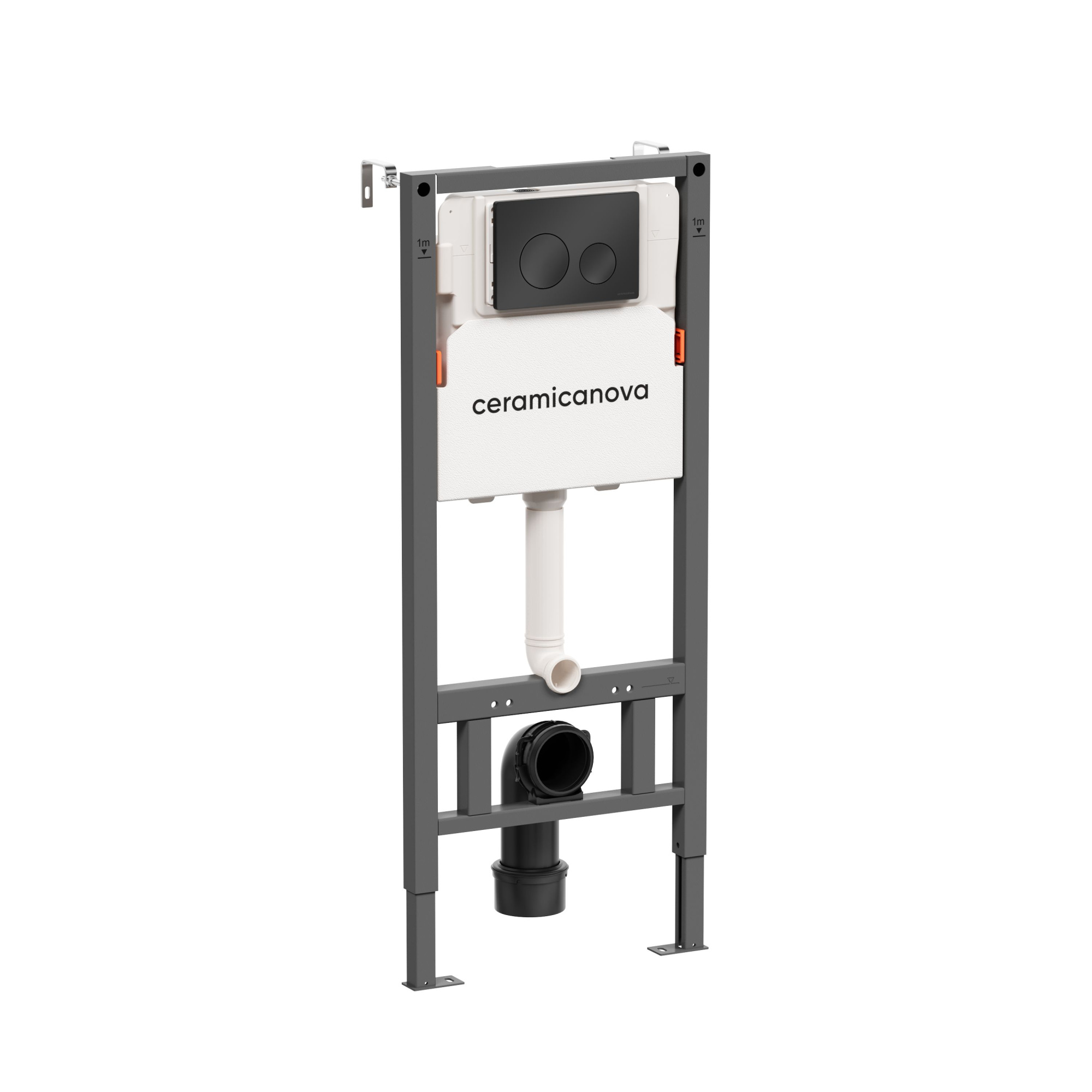 Система инсталляции для унитазов CERAMICANOVA Balance с кнопкой смыва Circle, цвет черный матовый, с креплениями, арт.CN121001MB