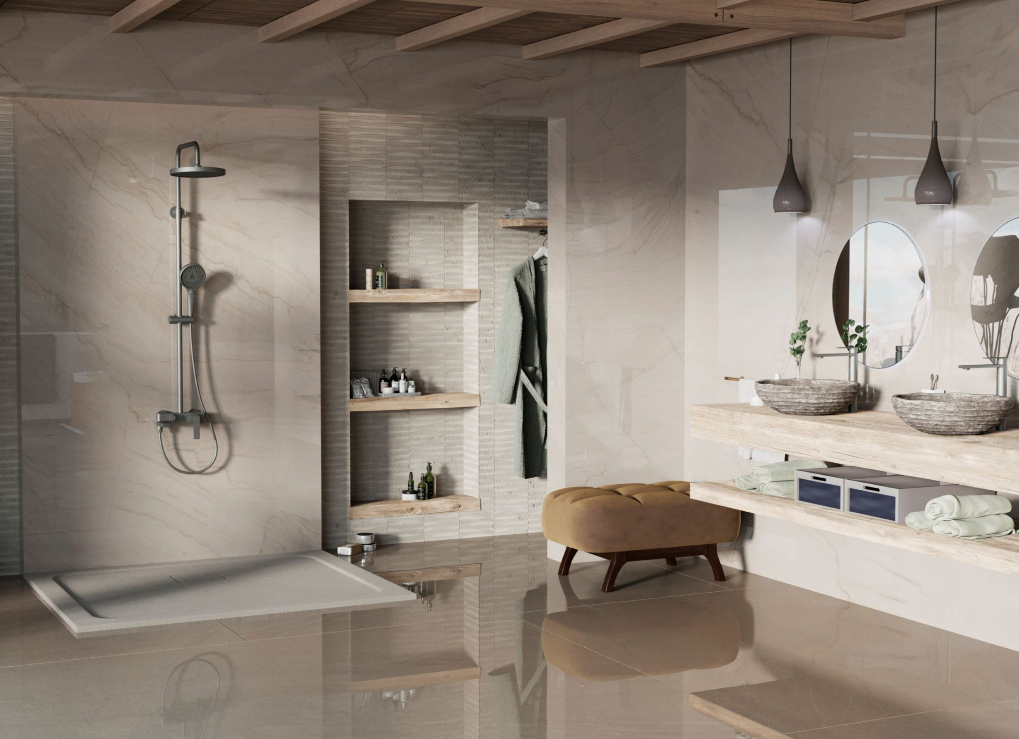 Душевая стойка Vincea VSFS-413GM настенная цвет вороненая сталь