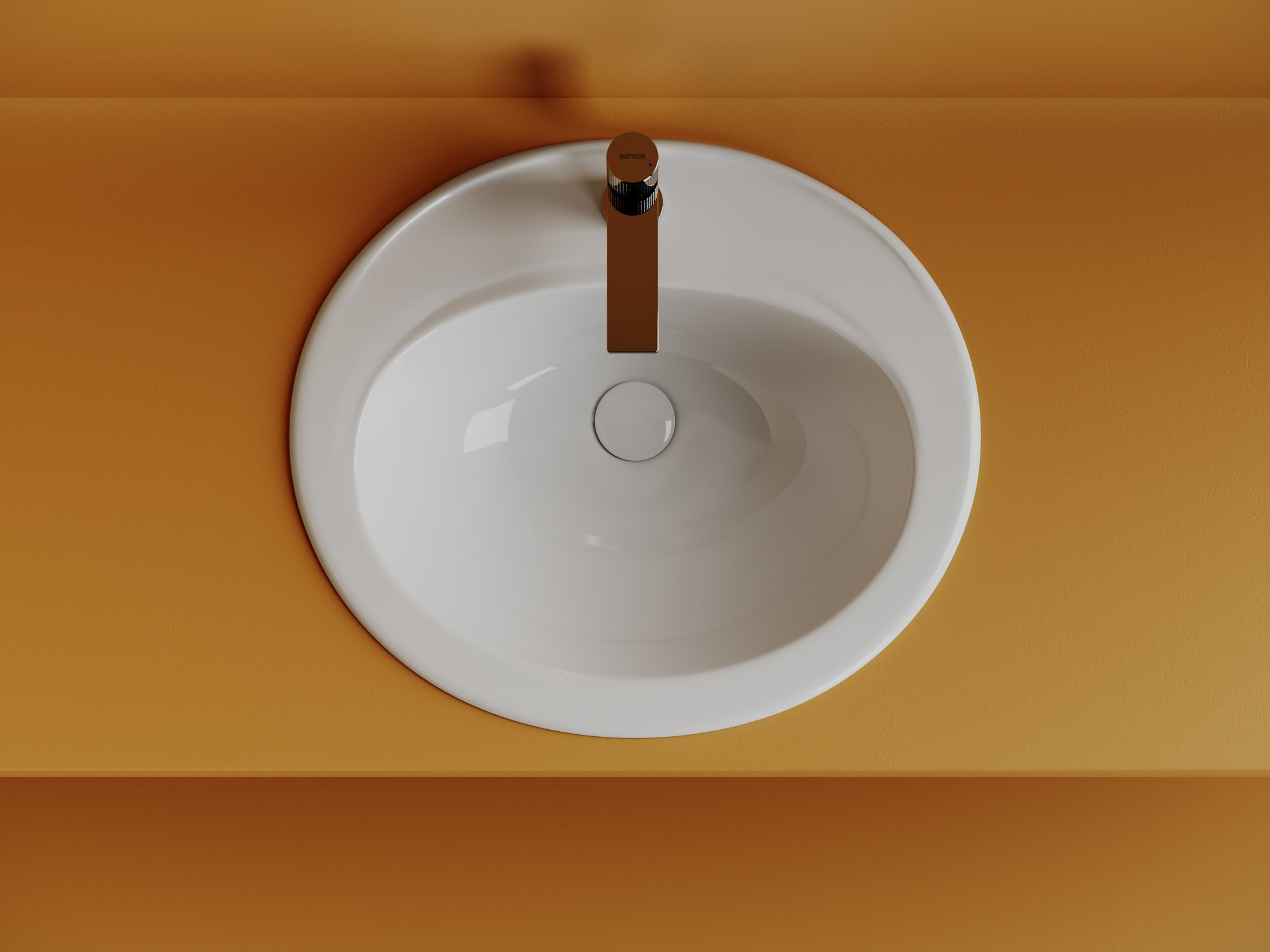 Раковина встраиваемая сверху с отверстием слива - перелива овальной формы CN6079