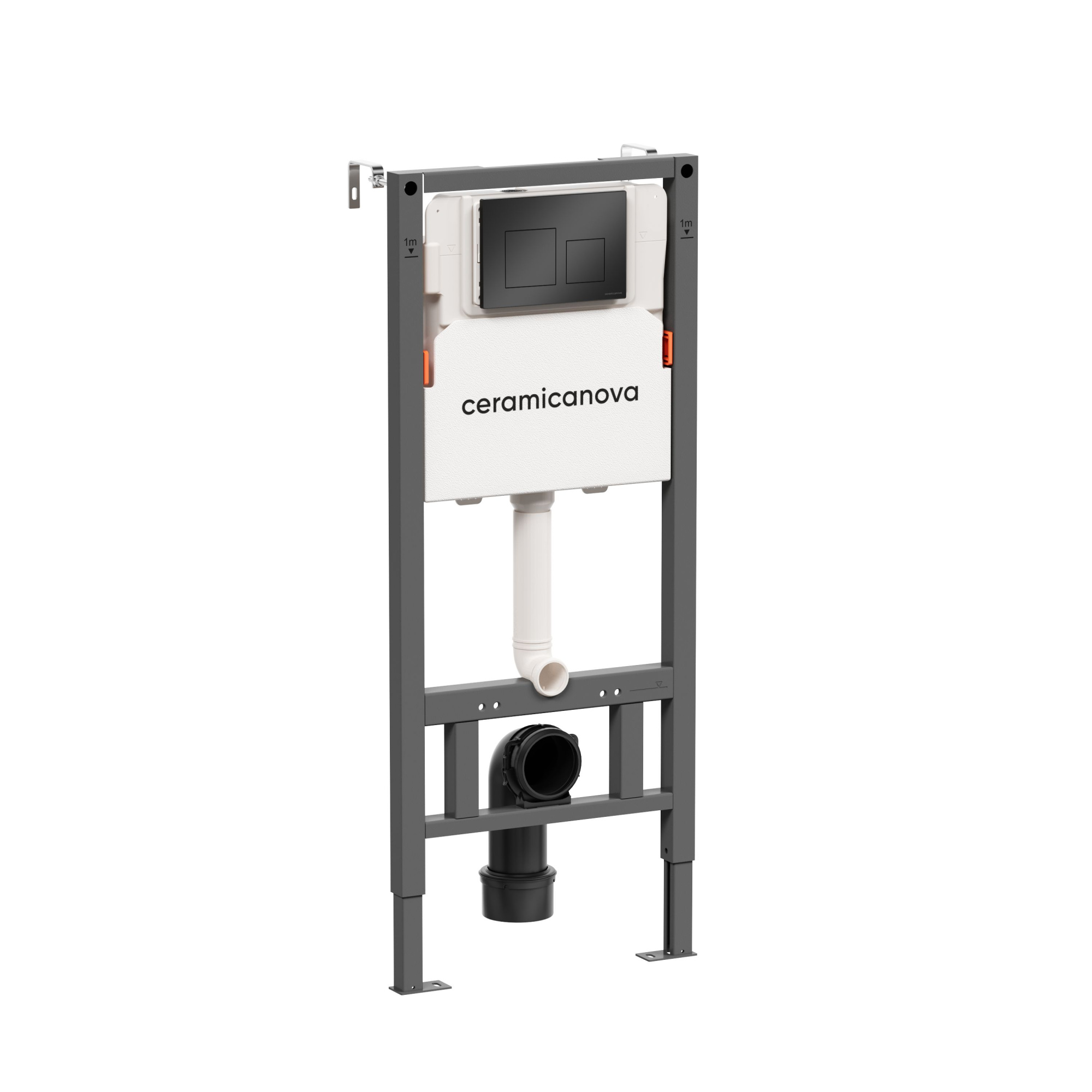 Система инсталляции для унитазов CERAMICANOVA Balance с кнопкой смыва Square, цвет черный матовый, с креплениями, арт. CN121002MB