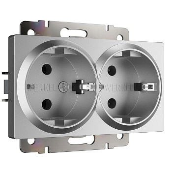 Розетка двойная с заземлением (серебряный матовый) Werkel
