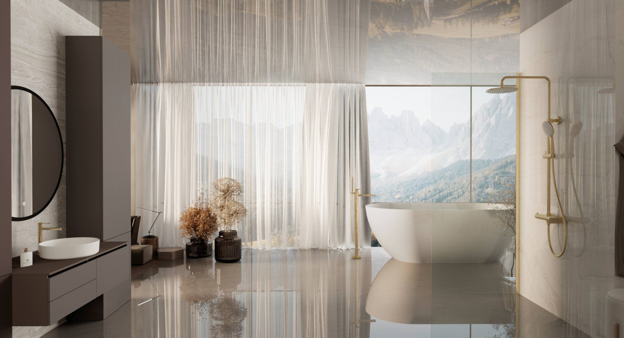 Душевая стойка Vincea Rondo VSFS-1R0BG настенная цвет брашированное золото