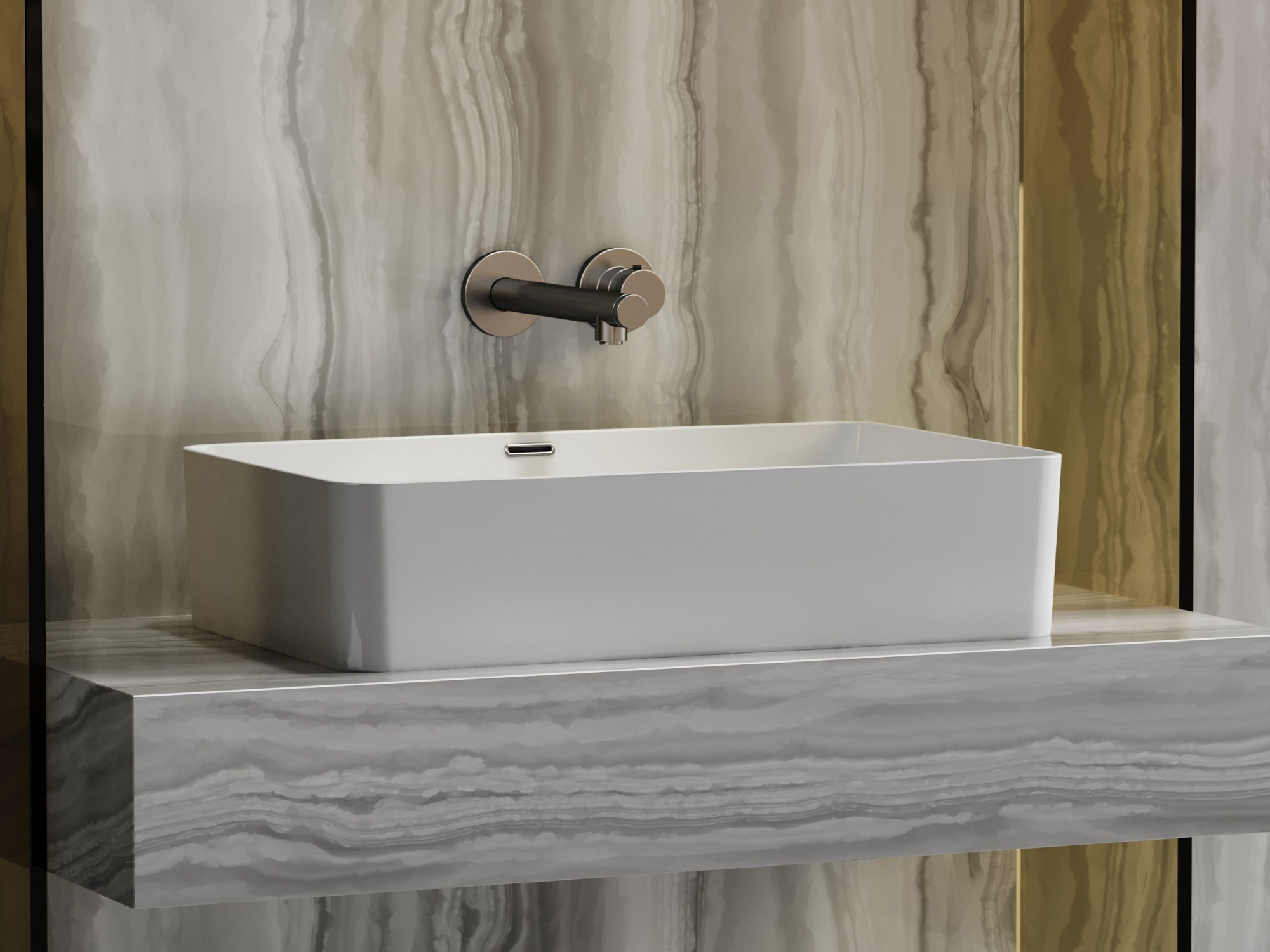 Умывальник чаша накладная прямоугольная со сливом переливом CN6065