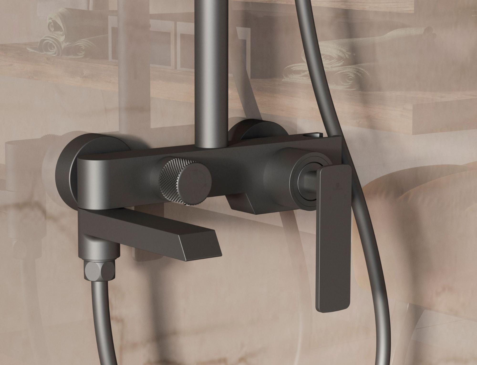 Душевая стойка Vincea VSFS-413GM настенная цвет вороненая сталь