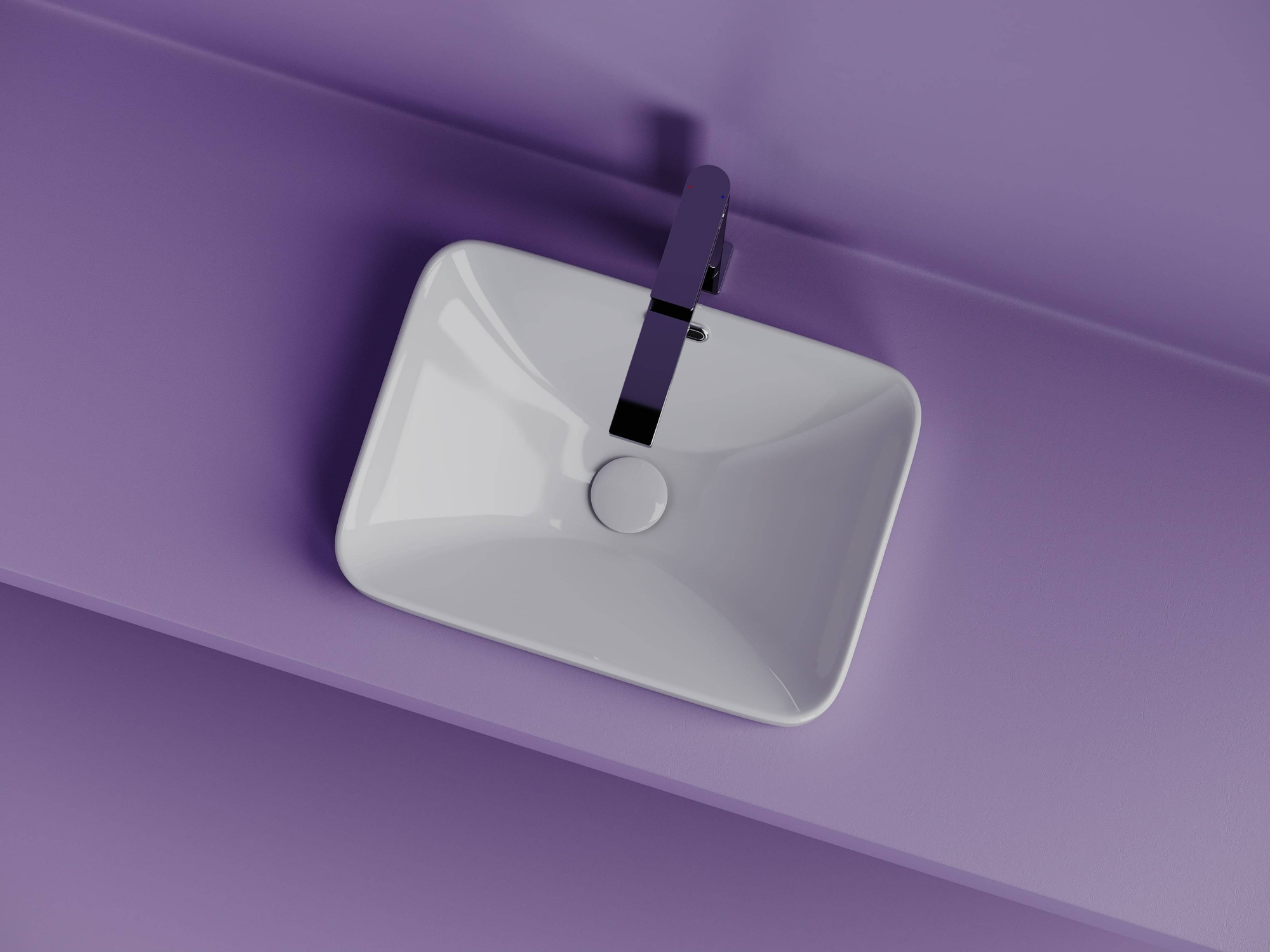 Раковина встраиваемая сверху с отверстием слива - перелива прямоугольной формы CN6078