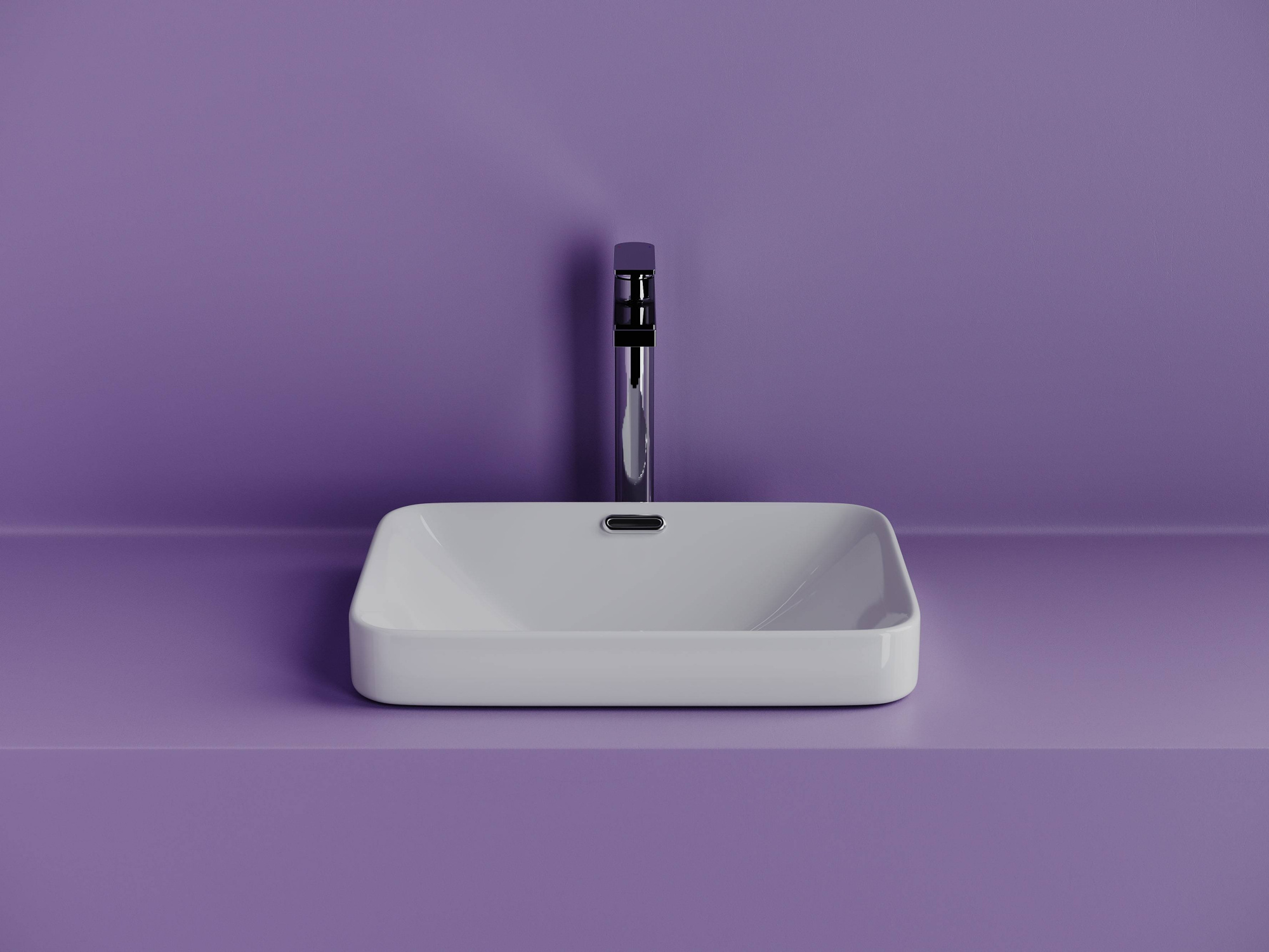 Раковина встраиваемая сверху с отверстием слива - перелива прямоугольной формы CN6078