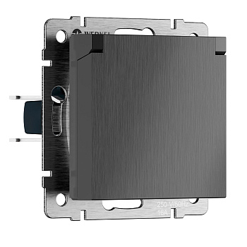 Розетка влагозащ. с зазем. с защит. крышкой и шторками N (графит рифленый) Werkel