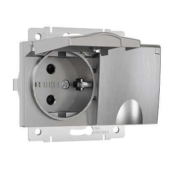 Розетка двойная влагозащ. с зазем. с защит. крышками и шторками (серебряный рифленый) Werkel