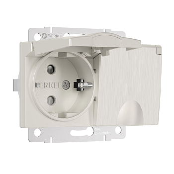 Розетка двойная влагозащ. с зазем. с защит. крышками и шторками (перламутровый рифленый) Werkel