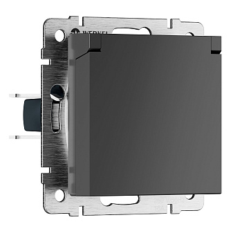 Розетка влагозащ. с зазем. с защит. крышкой и шторками N (графит матовый) Werkel