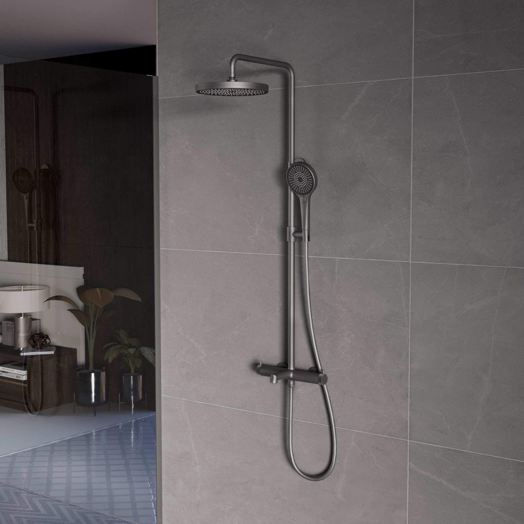 Душевая стойка Vincea Rim VSFS-2RM1GM настенная цвет вороненая сталь