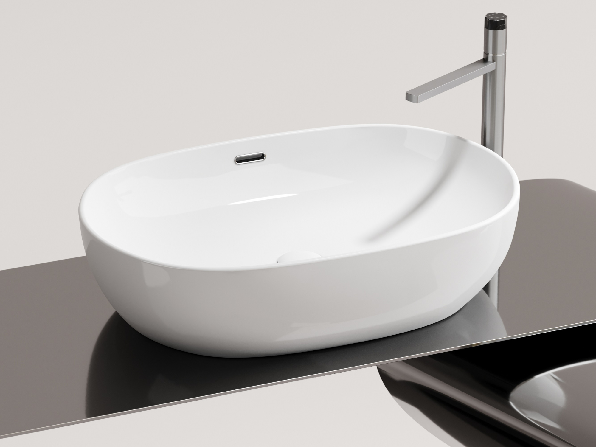 Умывальник чаша накладная овальная со сливом переливом CN6064