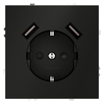 Розетка встраиваемая VOLTUM S70 с заземлением и защитными шторками, 16А, с USB, A+A, (черный матовый)