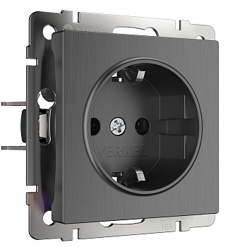Розетка с заземлением и шторками (графит рифленый) Werkel
