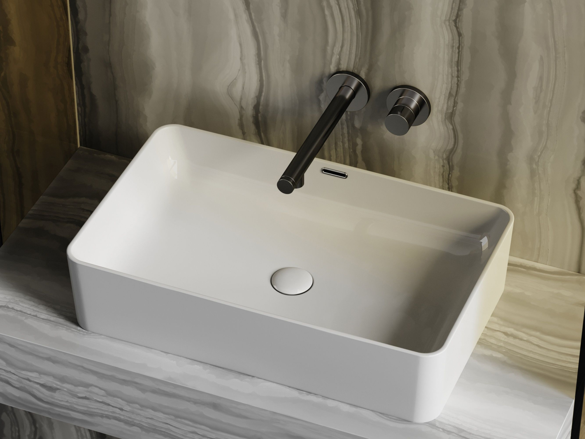 Умывальник чаша накладная прямоугольная со сливом переливом CN6065