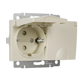 Розетка двойная влагозащ. с зазем. с защит. крышками и шторками (слоновая кость) Werkel