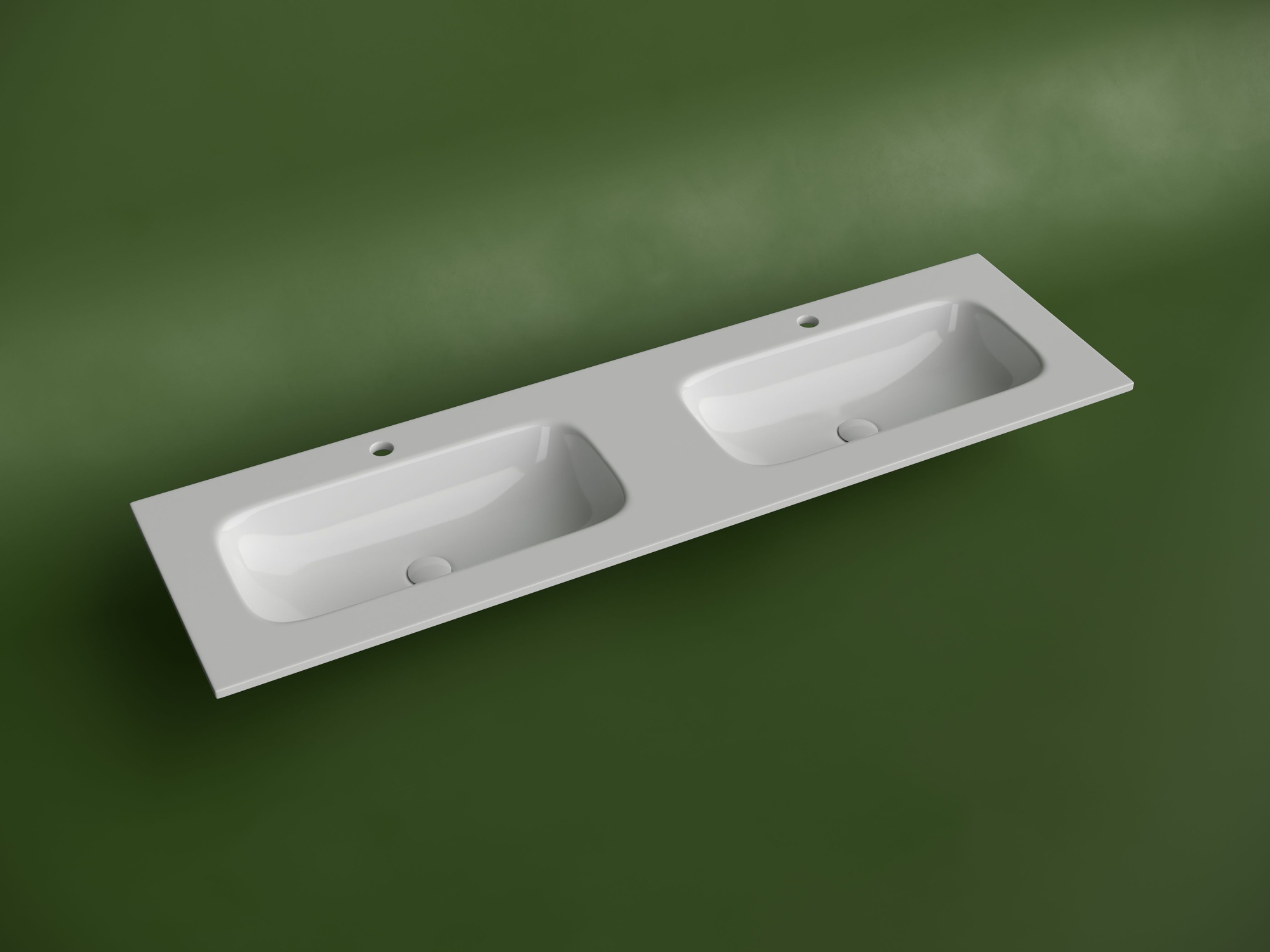 Раковина накладная мебельная прямоугольная с двумя чашами и отверстиями под смеситель CN7023