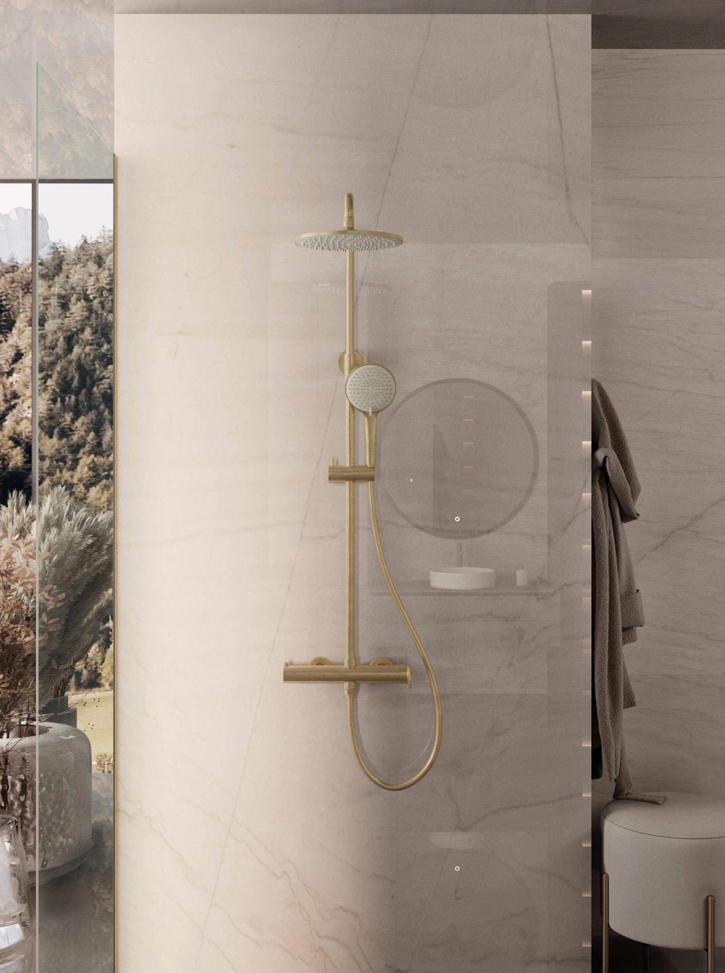 Душевая стойка Vincea Rondo VSFS-1R0BG настенная цвет брашированное золото