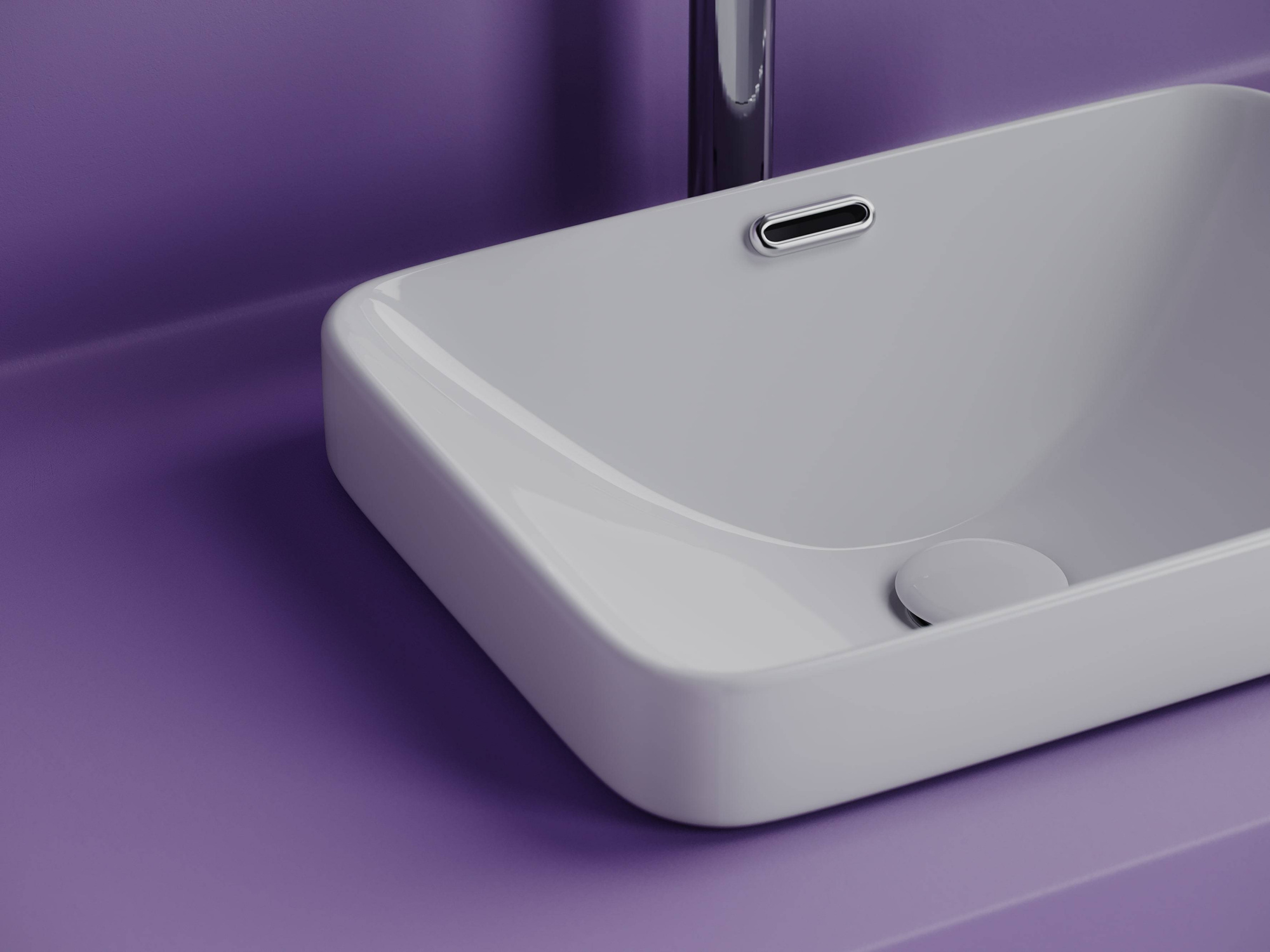 Раковина встраиваемая сверху с отверстием слива - перелива прямоугольной формы CN6078