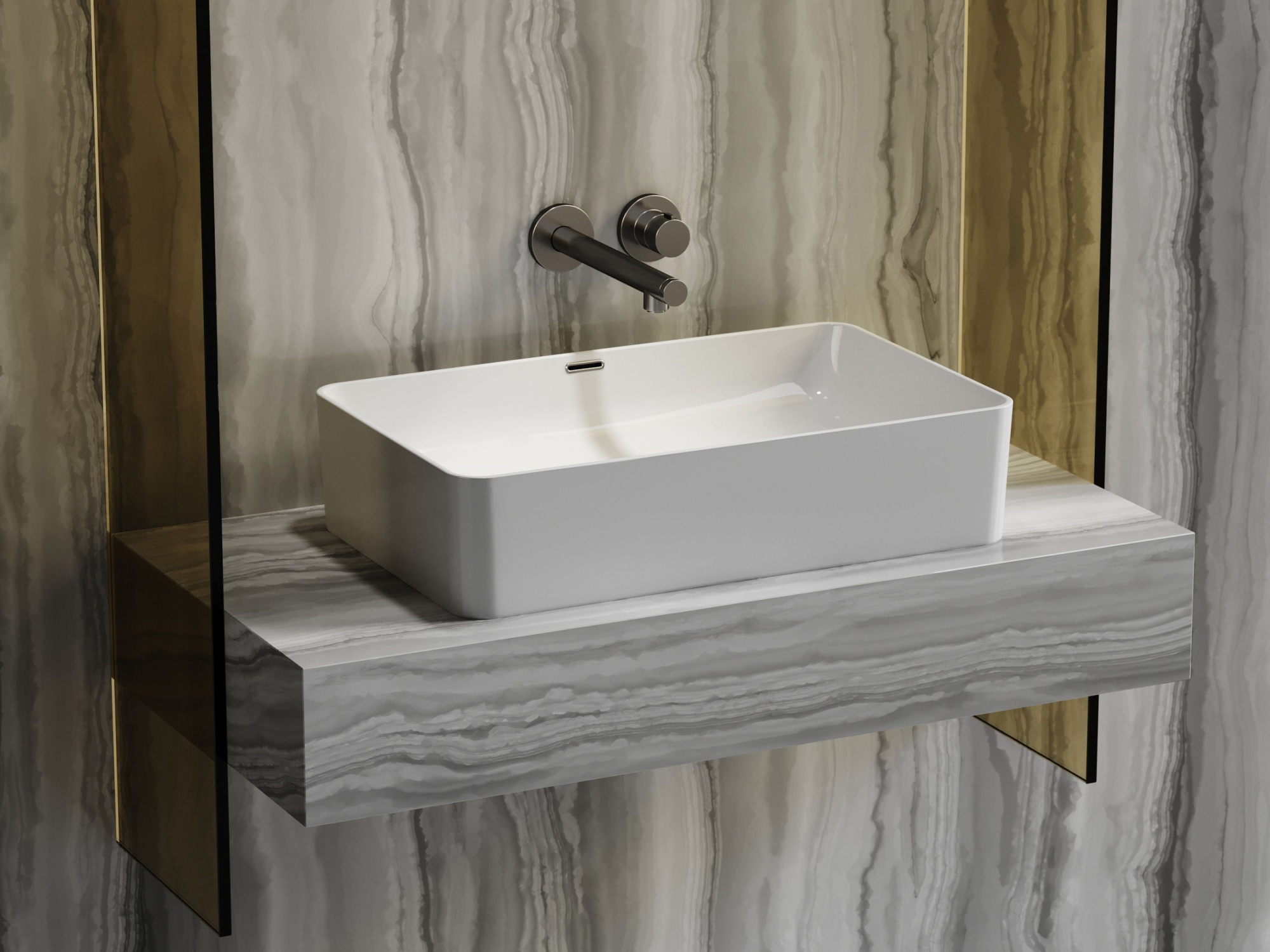 Умывальник чаша накладная прямоугольная со сливом переливом CN6065