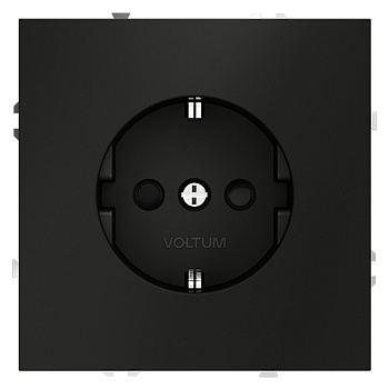 Розетка встраиваемая VOLTUM S70 с заземлением и защитными шторками, 16А, (черный матовый)
