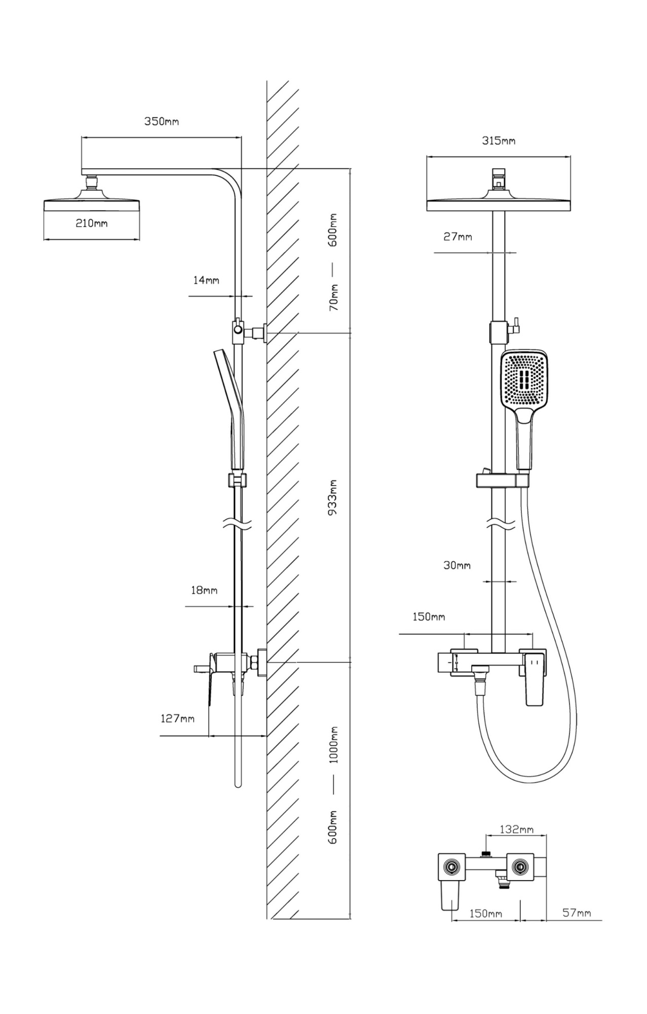 Душевая стойка Vincea Cube VSFS-4C12BG настенная цвет брашированное золото