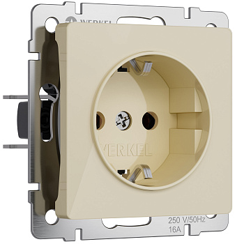 Розетка с заземлением и шторками (айвори акрил) Werkel