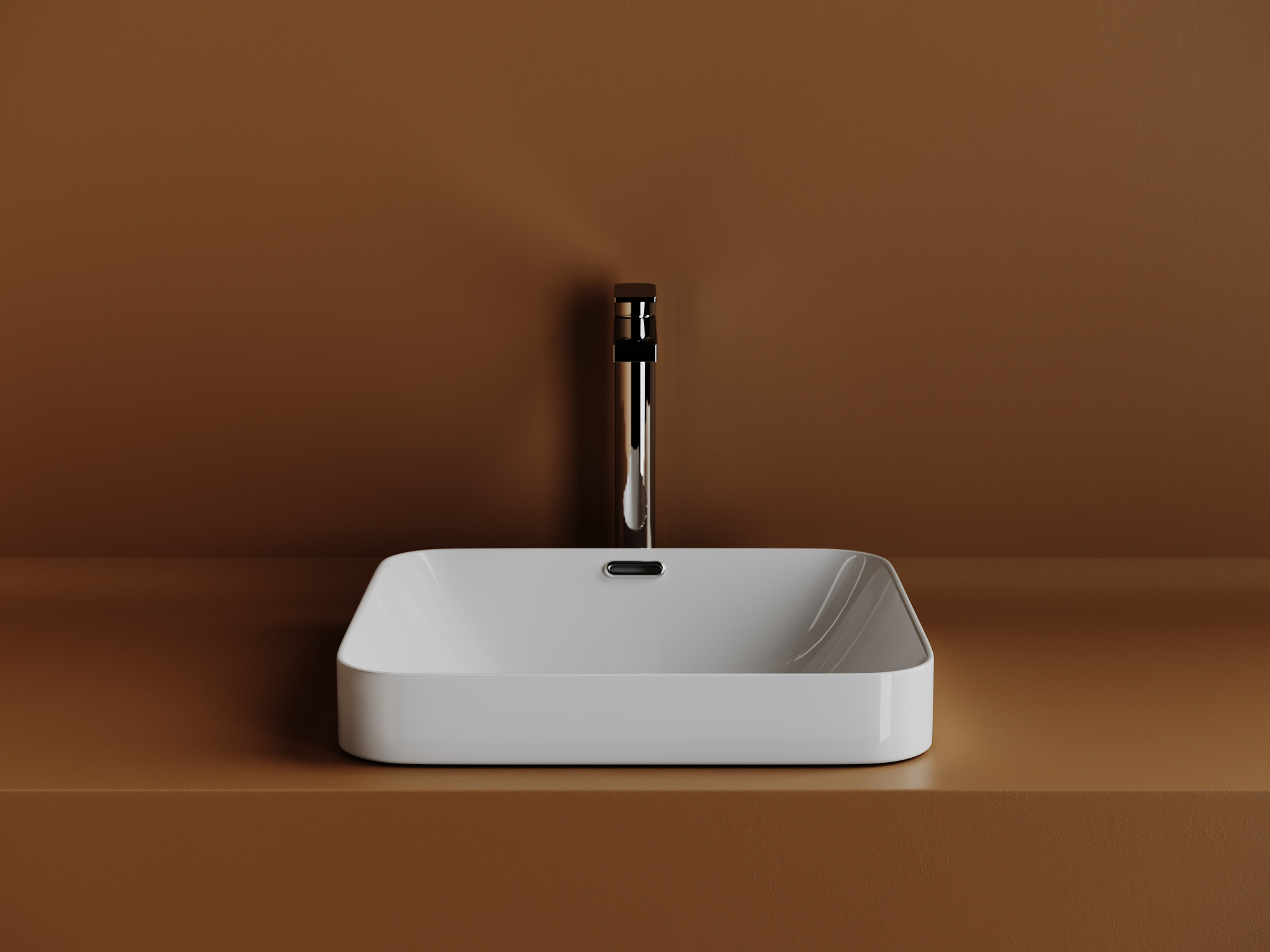 Раковина встраиваемая сверху с отверстием слива - перелива квадратной формы CN6077