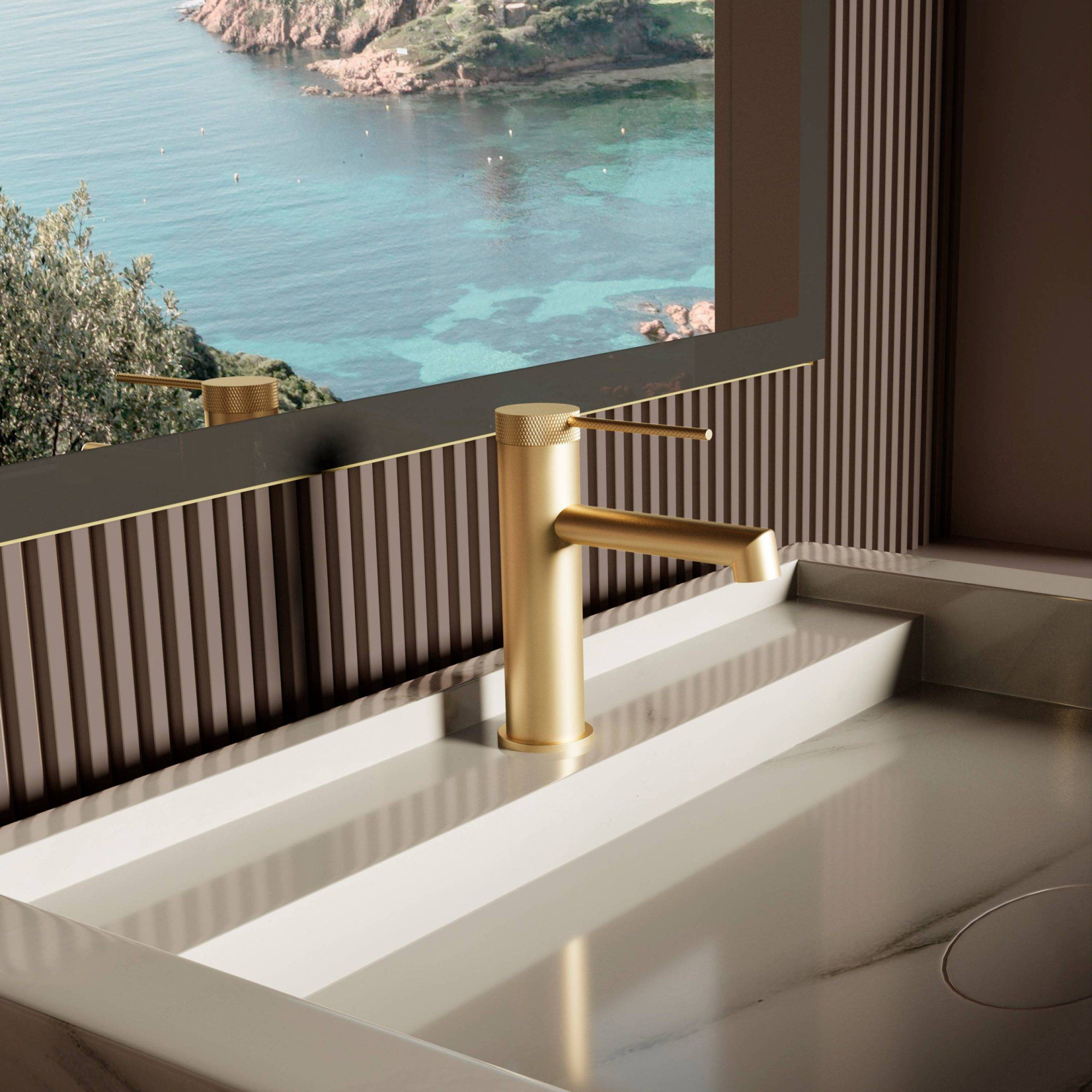 Смеситель Vincea Rim VBF-2RM1BG на раковину брашированное золото