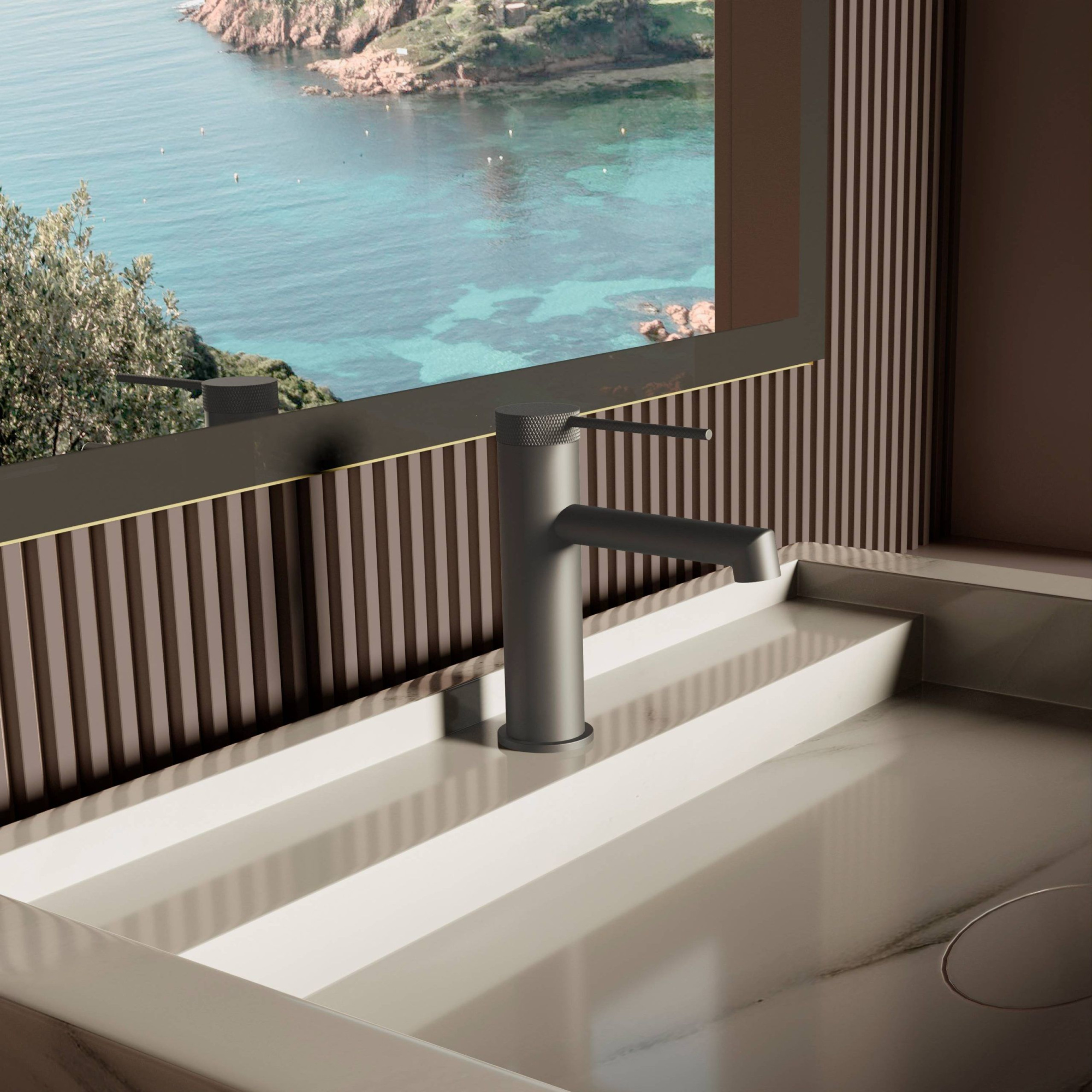 Смеситель Vincea Rim VBF-2RM1GM на раковину вороненая сталь