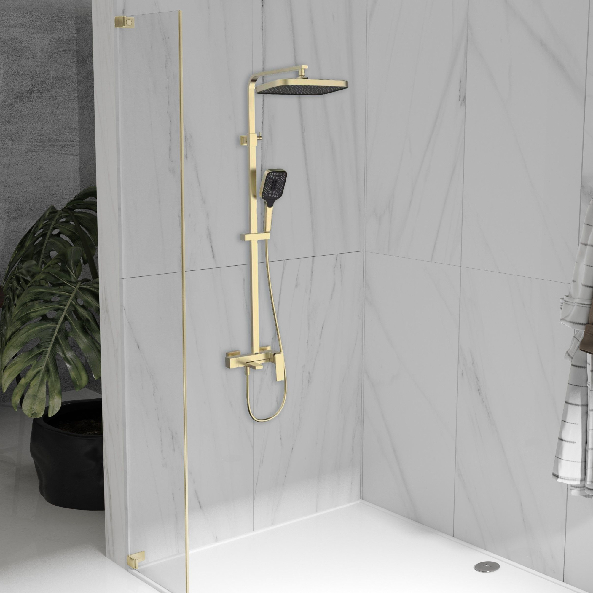 Душевая стойка Vincea Cube VSFS-4C12BG настенная цвет брашированное золото