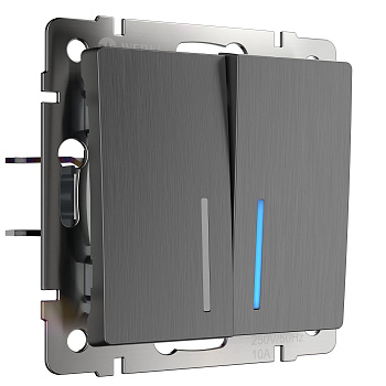 Выключатель двухклавишный проходной с подсветкой (графит рифленый) Werkel