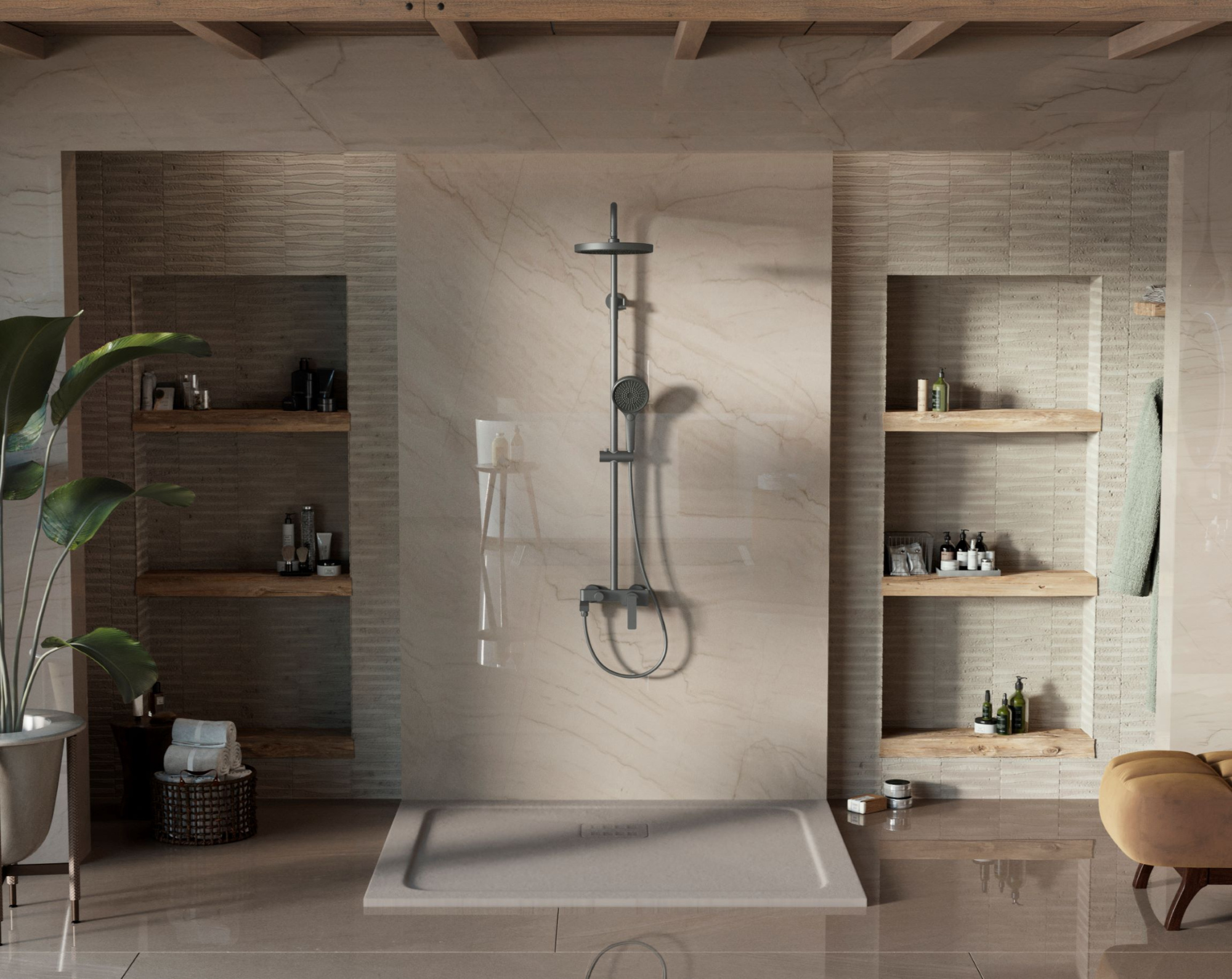 Душевая стойка Vincea VSFS-413GM настенная цвет вороненая сталь