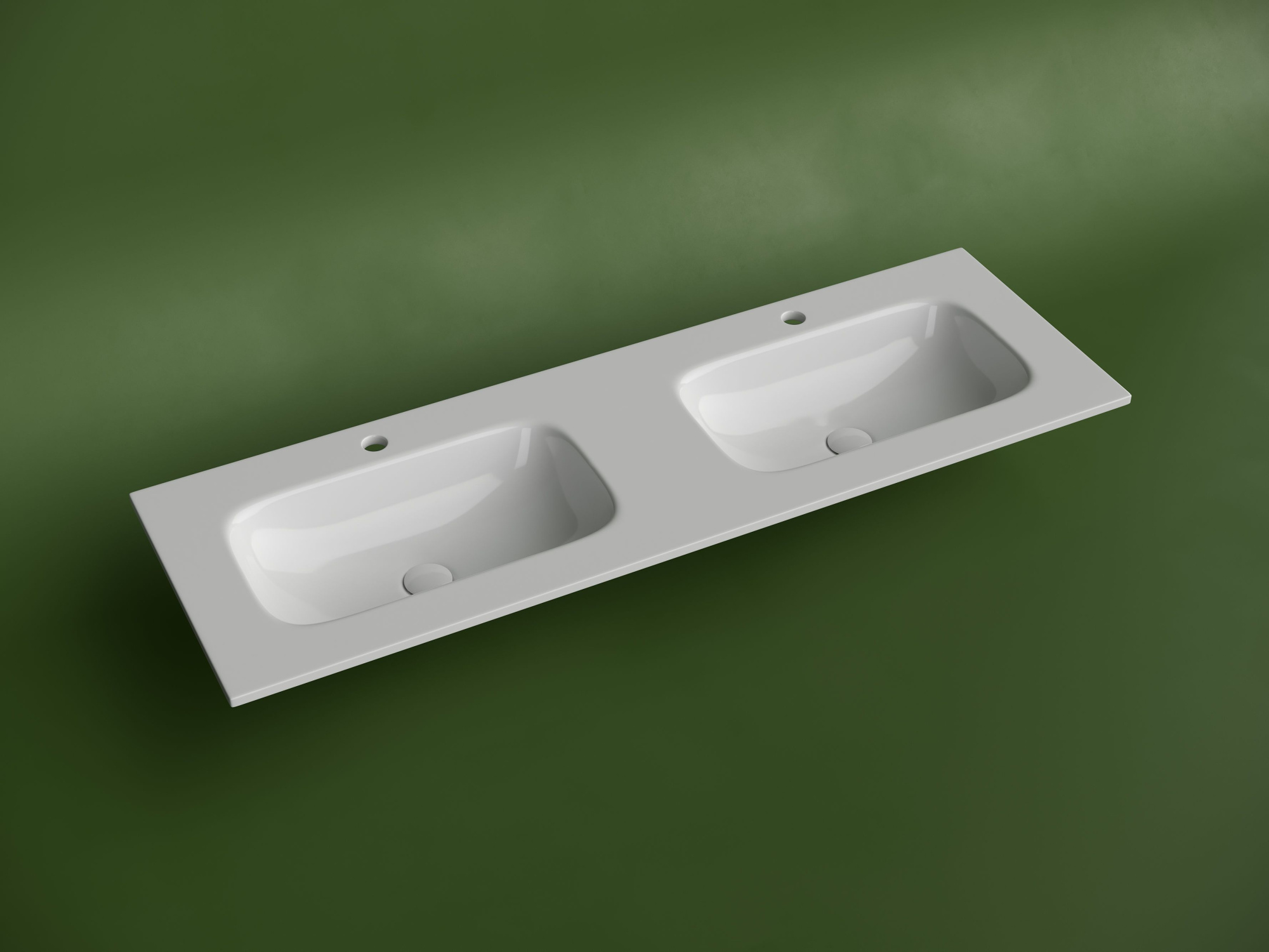 Раковина накладная мебельная прямоугольная с двумя чашами и отверстиями под смеситель CN7022