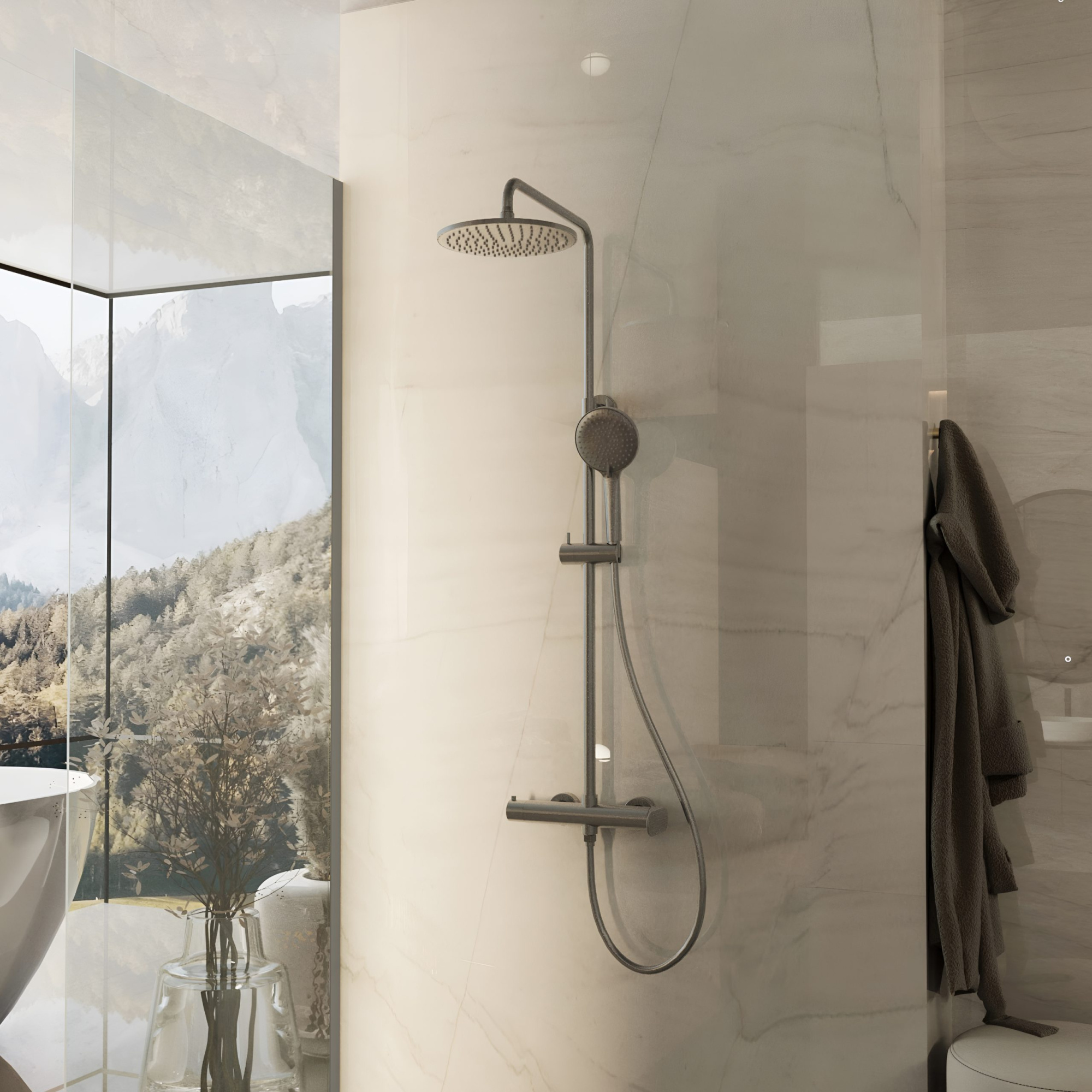 Душевая стойка Vincea Rondo VSFS-1R0GM настенная цвет вороненая сталь