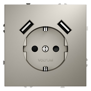 Розетка встраиваемая VOLTUM S70 с заземлением и защитными шторками, 16А, с USB, A+A, (кашемир)