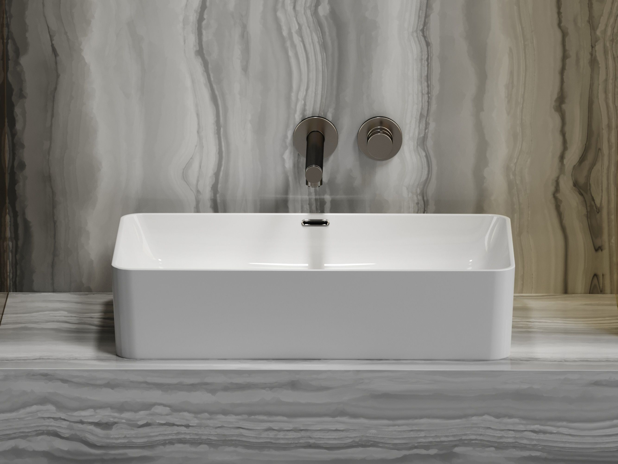 Умывальник чаша накладная прямоугольная со сливом переливом CN6065