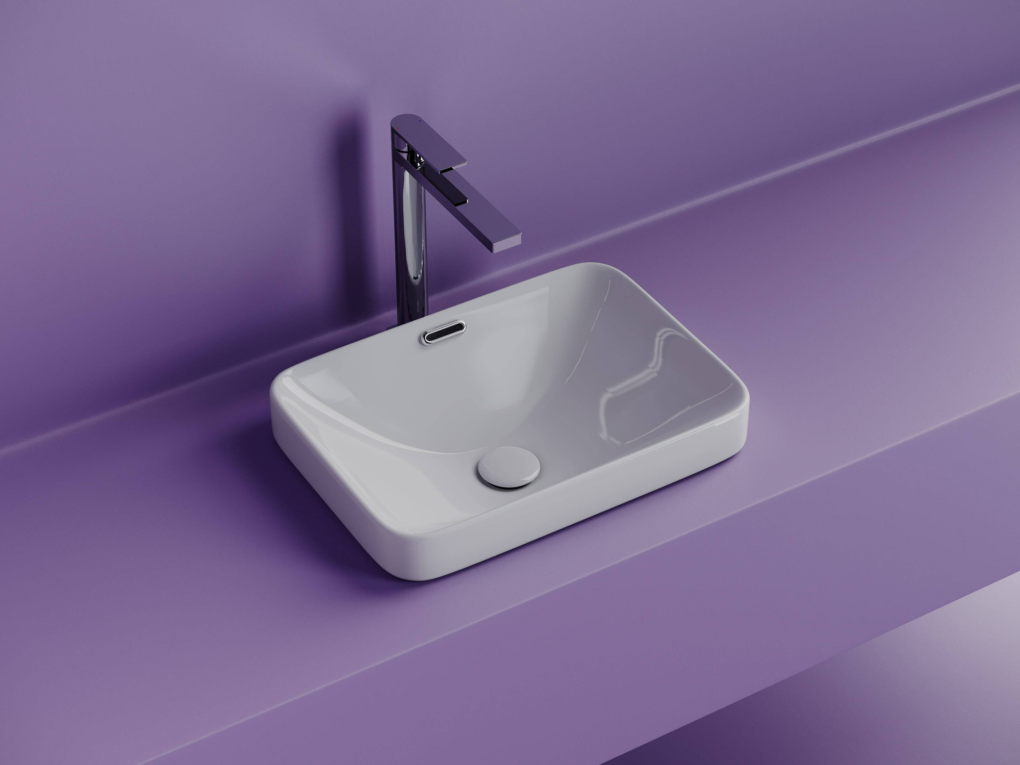 Раковина встраиваемая сверху с отверстием слива - перелива прямоугольной формы CN6078