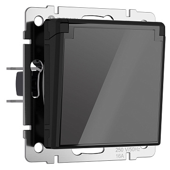 Розетка влагозащ. с зазем. с защит. крышкой и шторками (черный акрил) Werkel