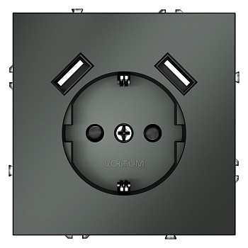 Розетка встраиваемая VOLTUM S70 с заземлением и защитными шторками, 16А, с USB, A+A, (титан)