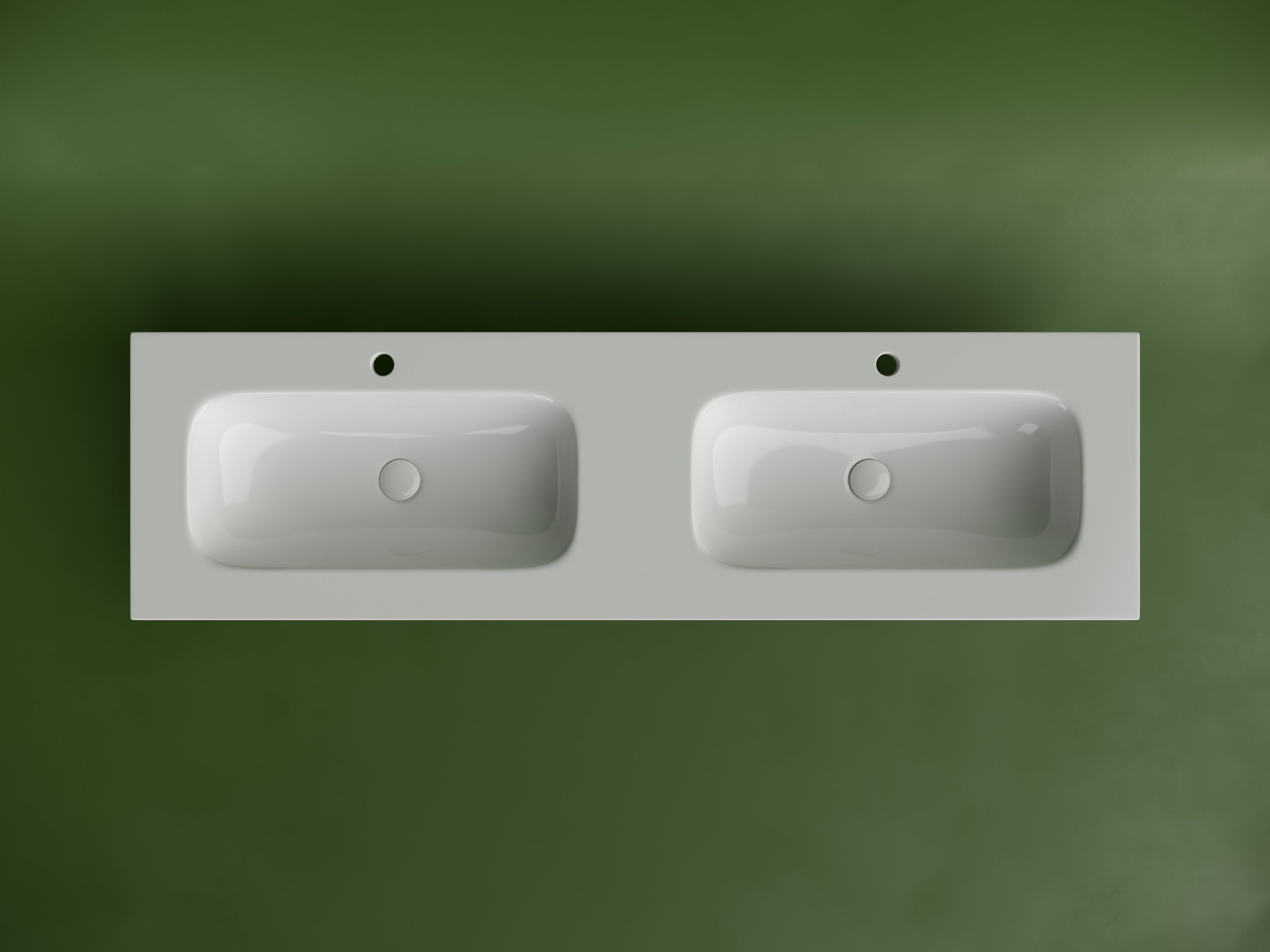 Раковина накладная мебельная прямоугольная с двумя чашами и отверстиями под смеситель CN7023